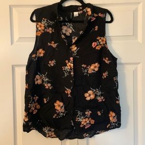 Black floral button up